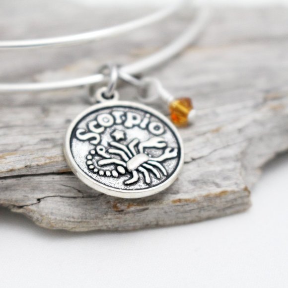 November Scorpio Adjustable Charm Bangle - Handmade Zodiac Bracelet - Picture 5 of 12